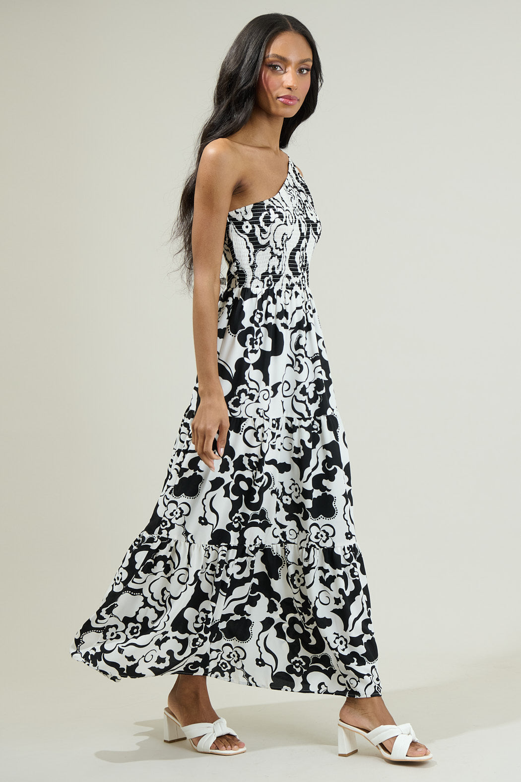 Del Mar Smocked One Shoulder Lys Maxi Dress