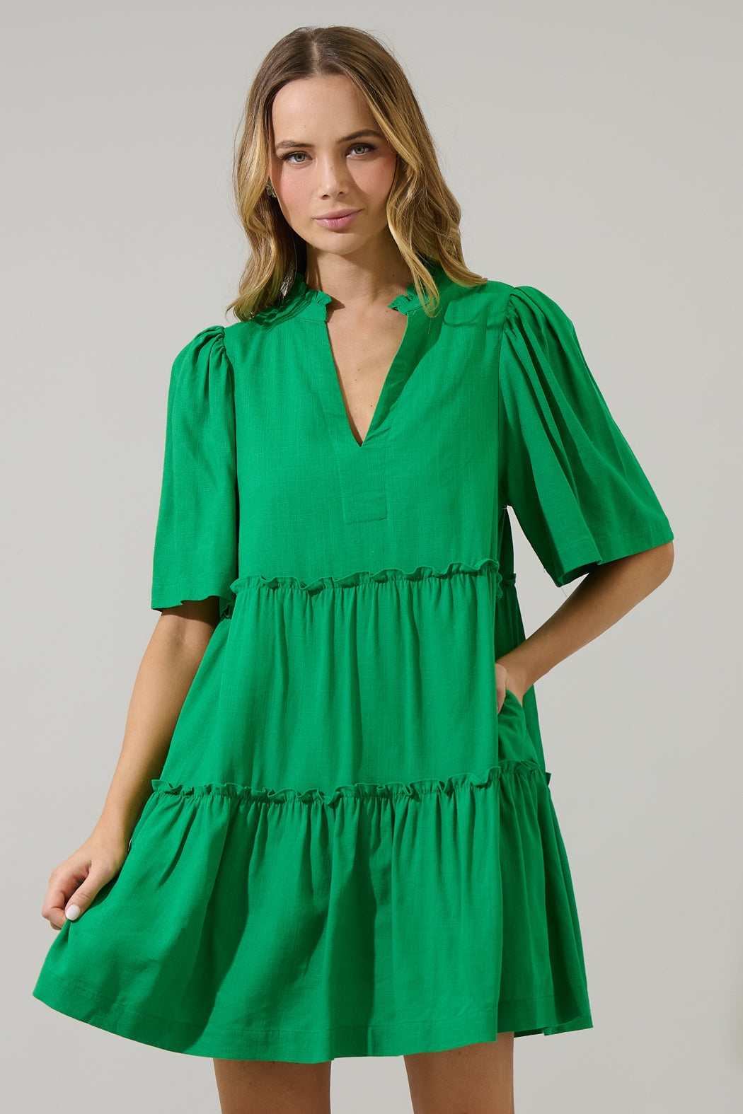 Dixie Split Neck Linen Shift Dress
