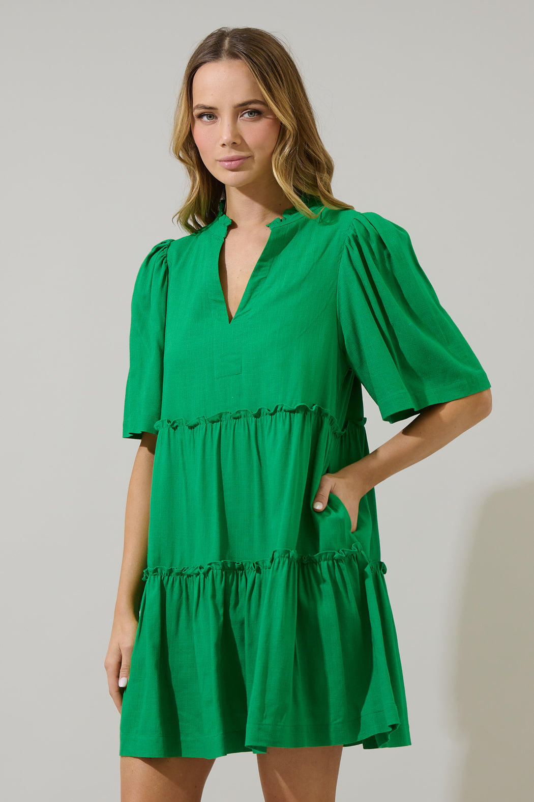 Dixie Split Neck Linen Shift Dress