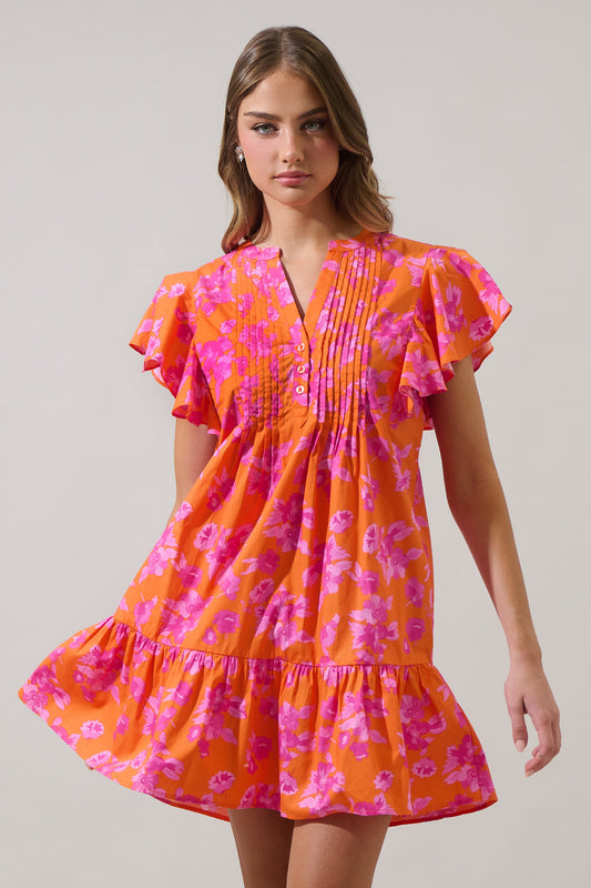 Cala Floral Lizzy Pleated Ruffle Mini Dress