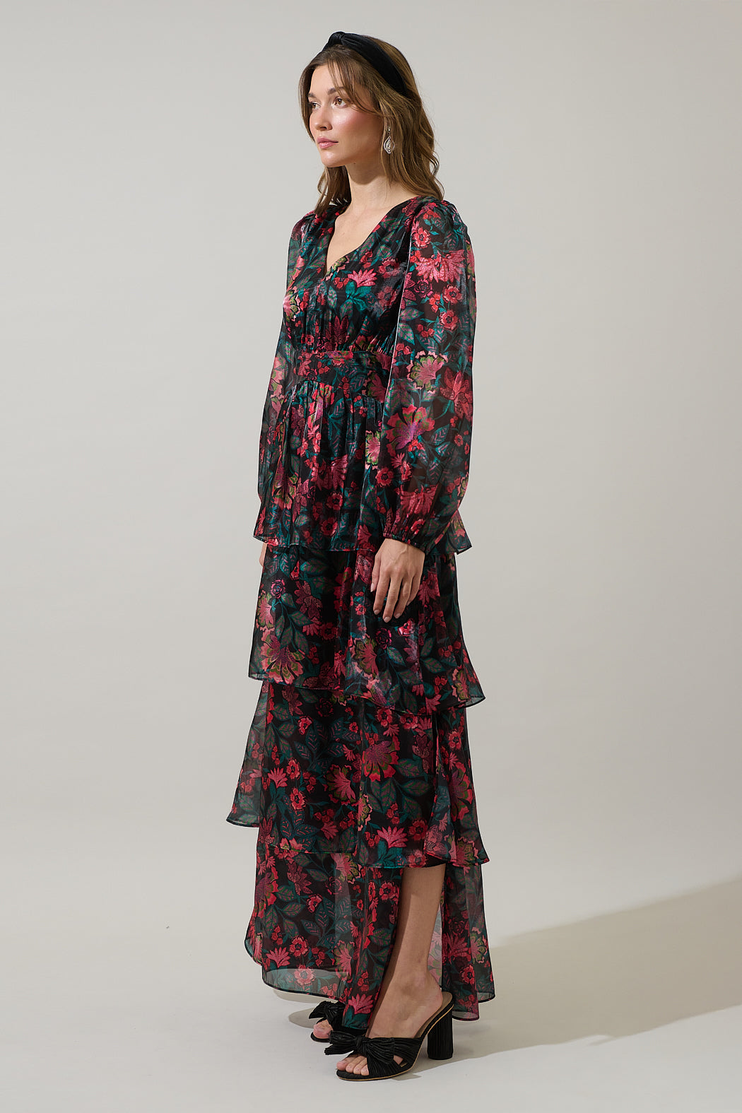 Briala Organza Sandy Pleated Maxi Dress