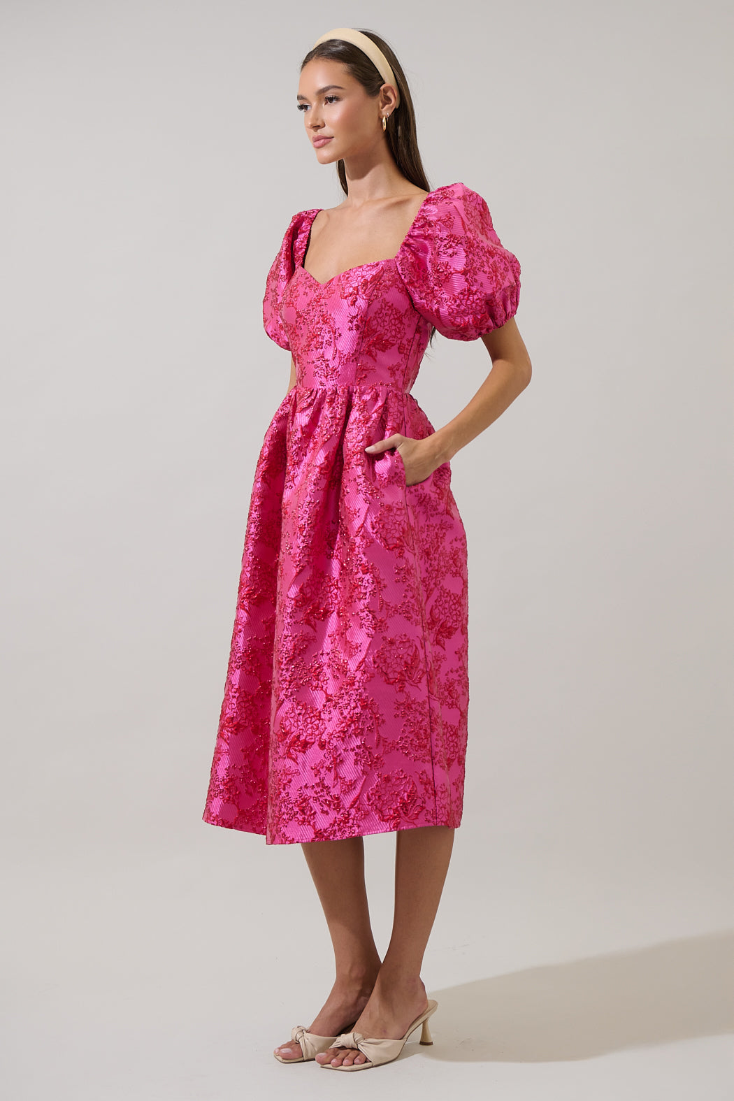 Danica Jacquard Alessi Puff Sleeve Midi Dress