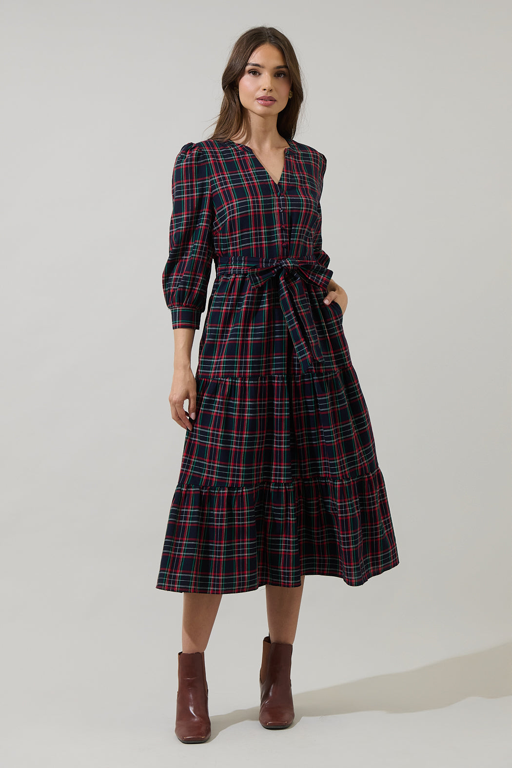 Chapman Plaid Yanis Button Up Midi Dress