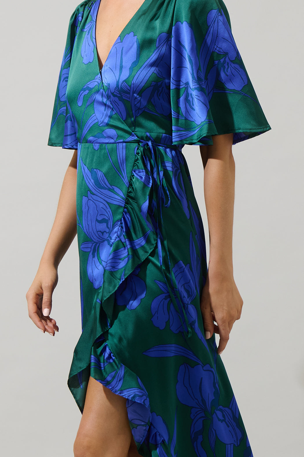 Busbee Floral Abelia Hi-Low Maxi Wrap Dress