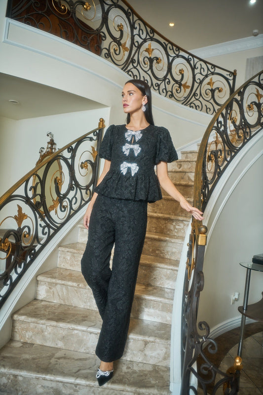 Arielle Jacquard Bern Wide Leg Pants