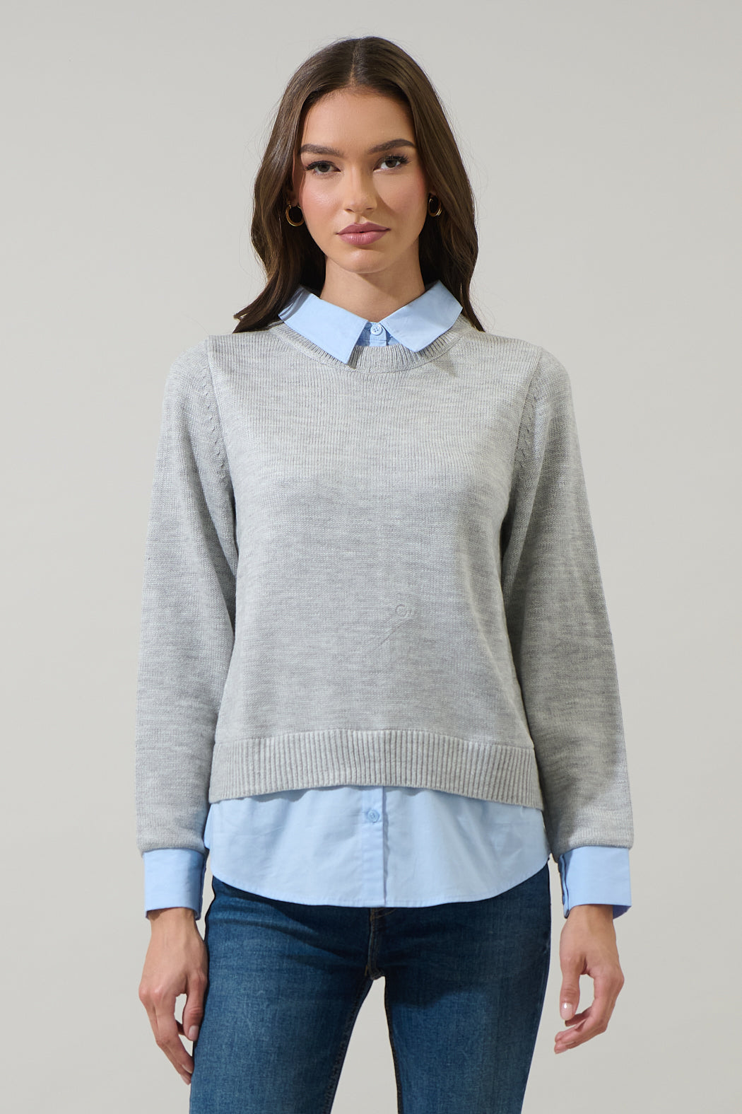 Azira Mix Media Collared Sweater