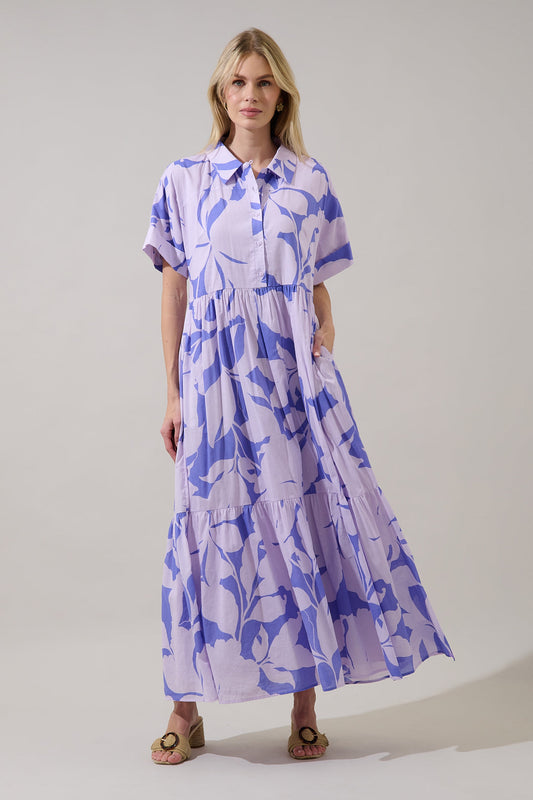 Astera Collared Button Up Maxi Dress Nataly Floral