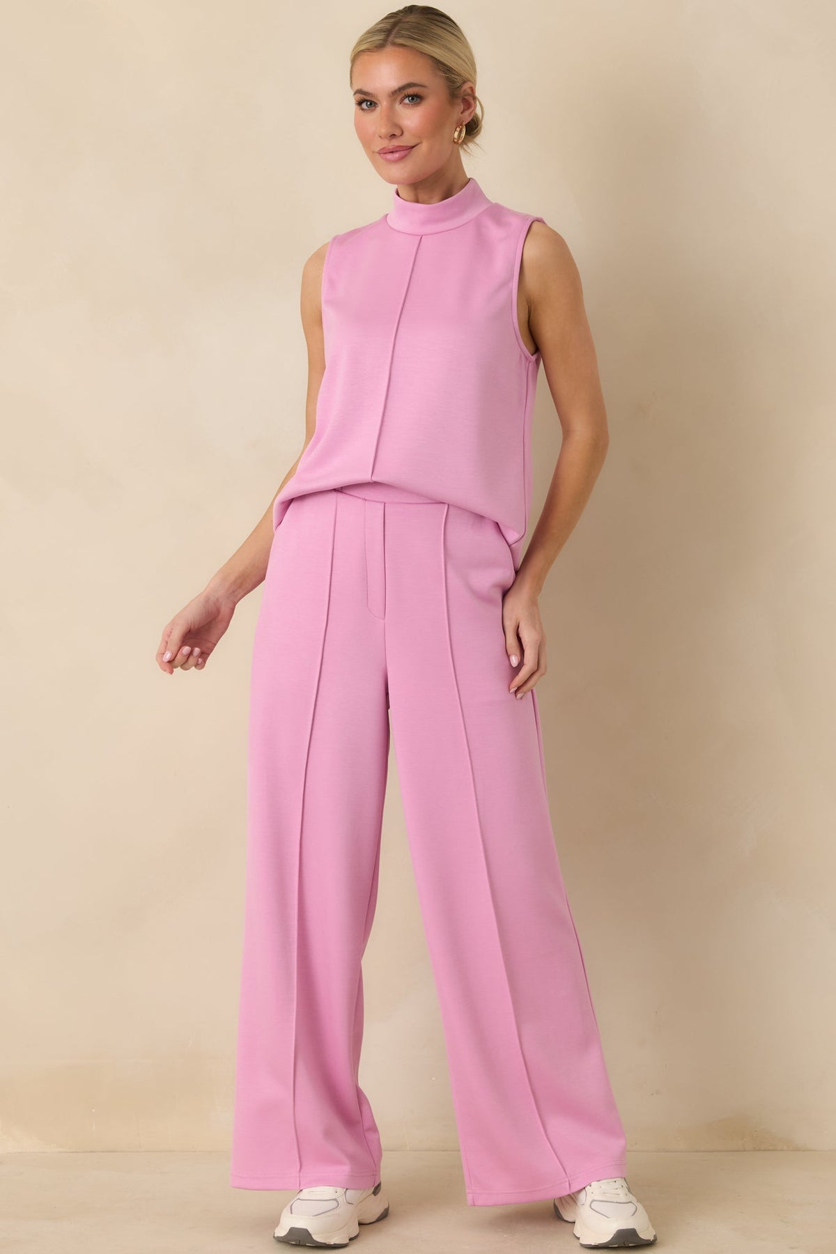Ready to Jet Petal Pink Sleeveless Mock Neck Tank Top