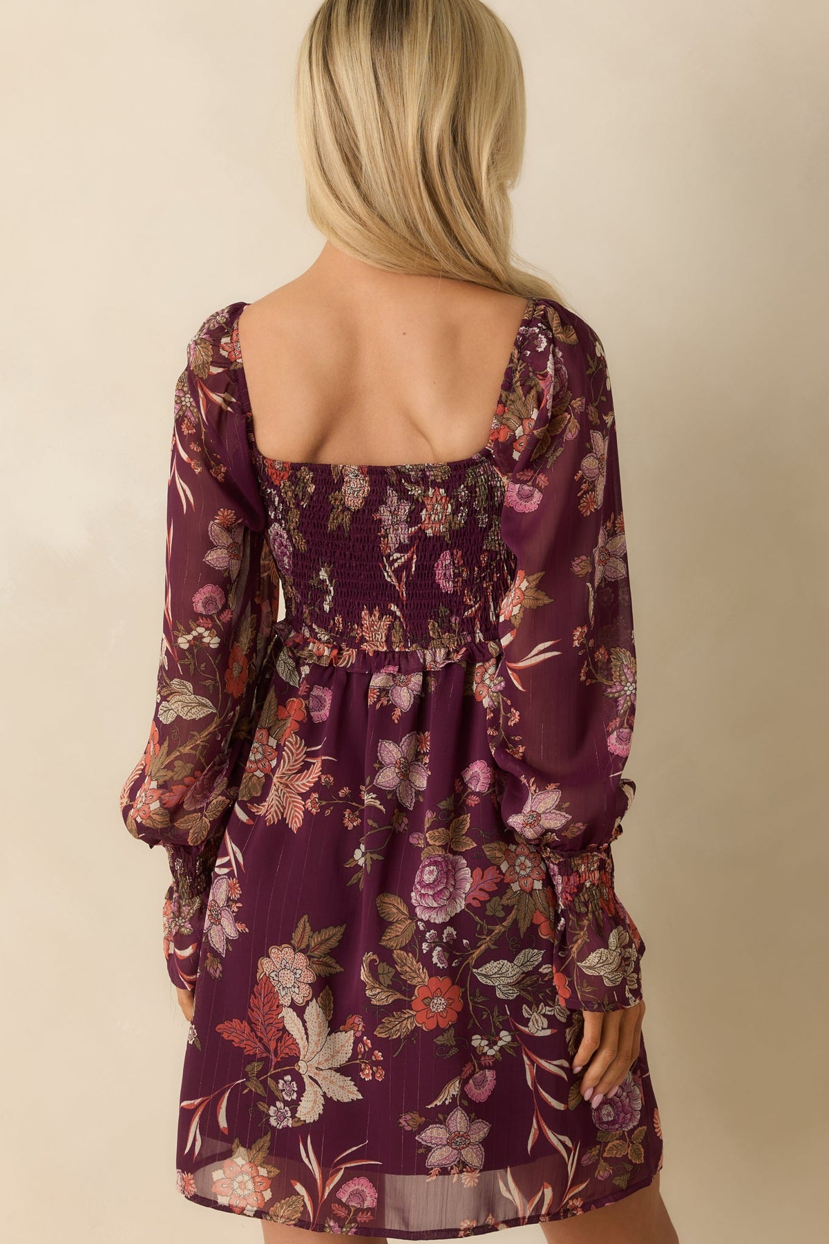 Flutter Away Berry Purple Multi Floral Print Mini Dress