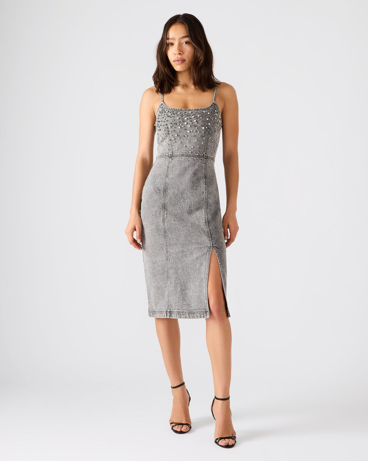 EMBELLISHED GISELLE DENIM DRESS FOG