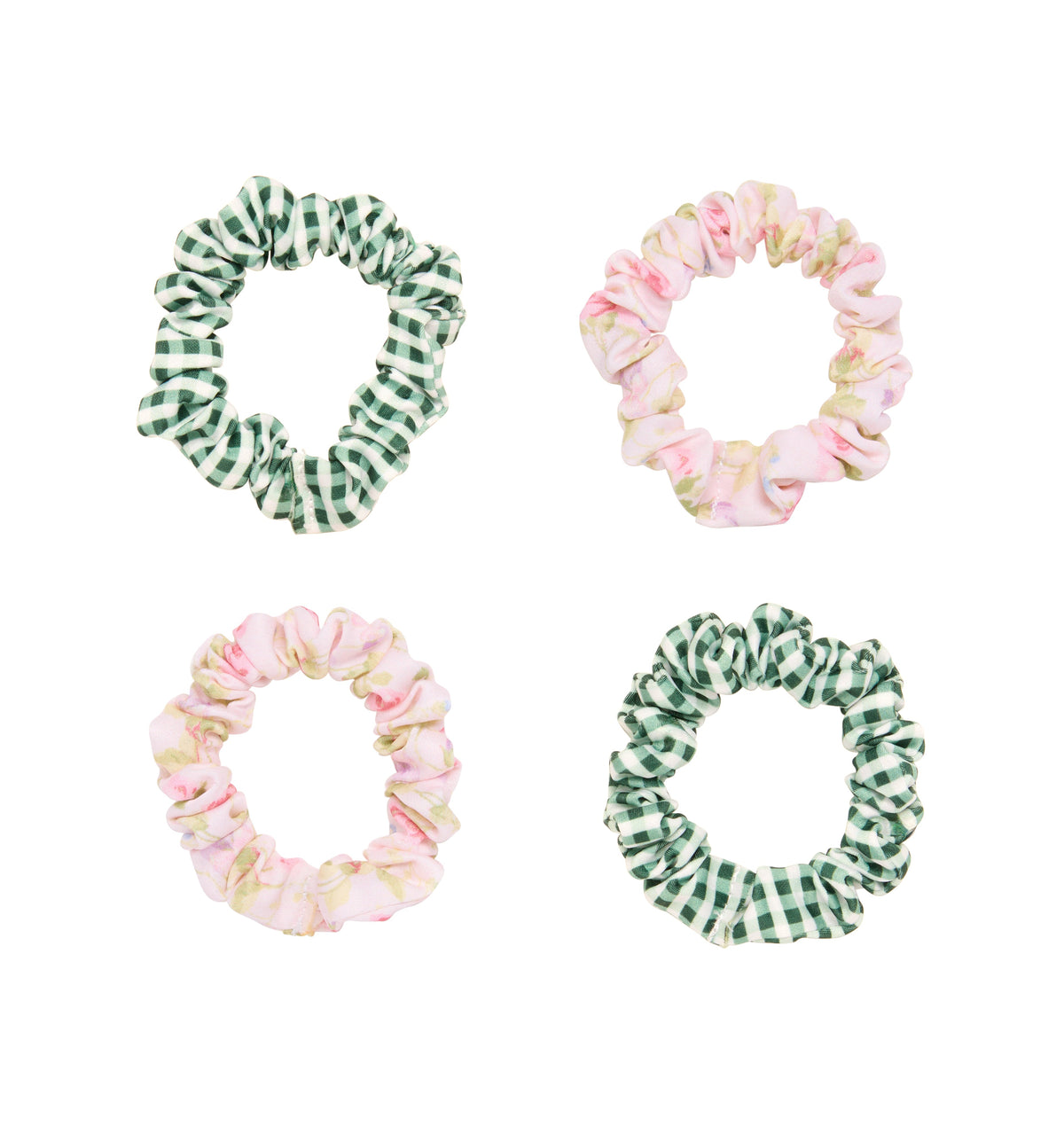The Hill House x Wet Brush Printed Small Scrunchies - Emerald Gingham and Pink Floral