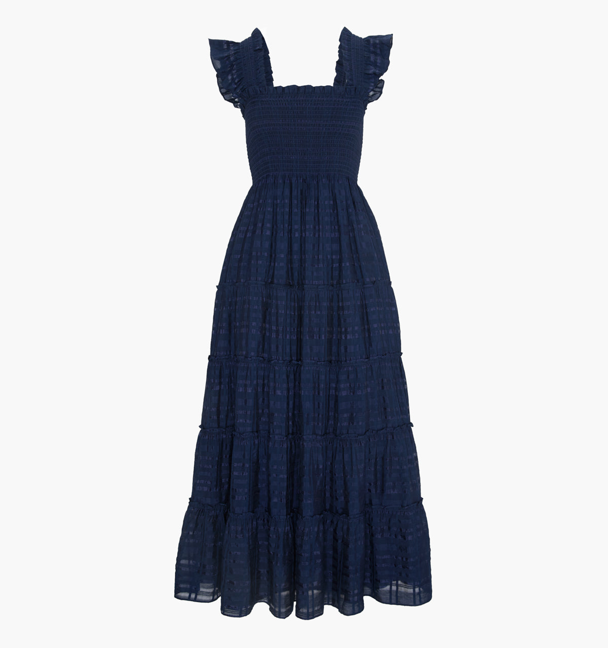 The Ellie Maxi Nap Dress - Navy Sheer Plaid