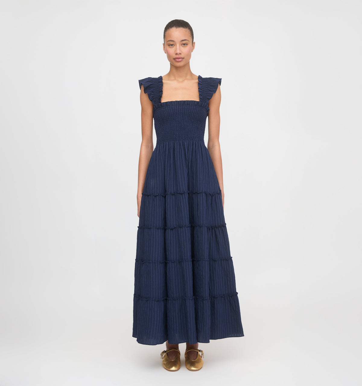 The Ellie Maxi Nap Dress - Navy Tonal Seersucker