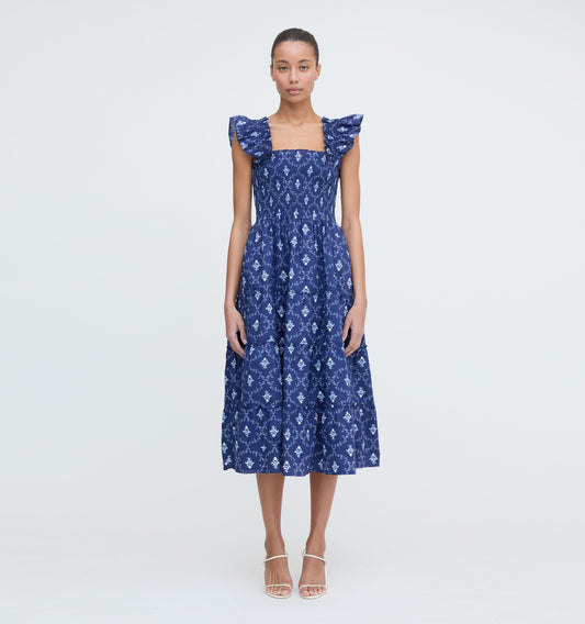 The Ellie Nap Dress - Navy Trellis