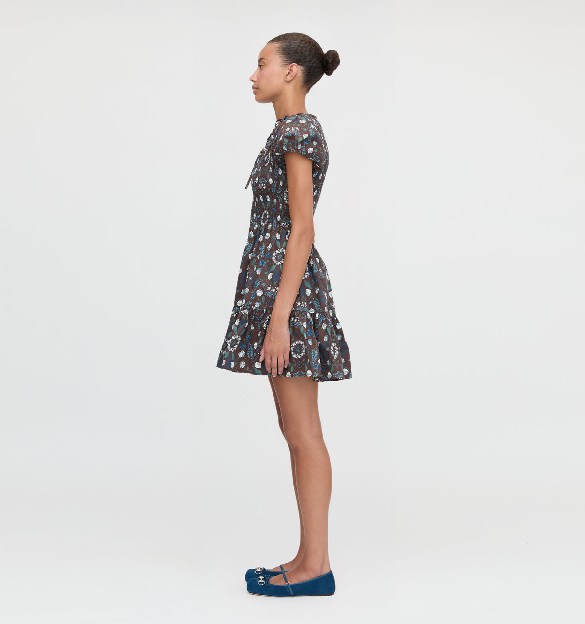 The Gia Mini Nap Dress - Chocolate Swedish Floral