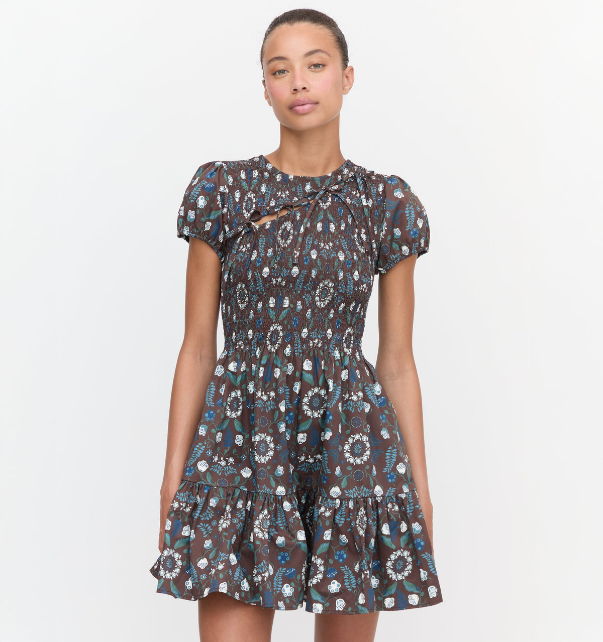 The Gia Mini Nap Dress - Chocolate Swedish Floral