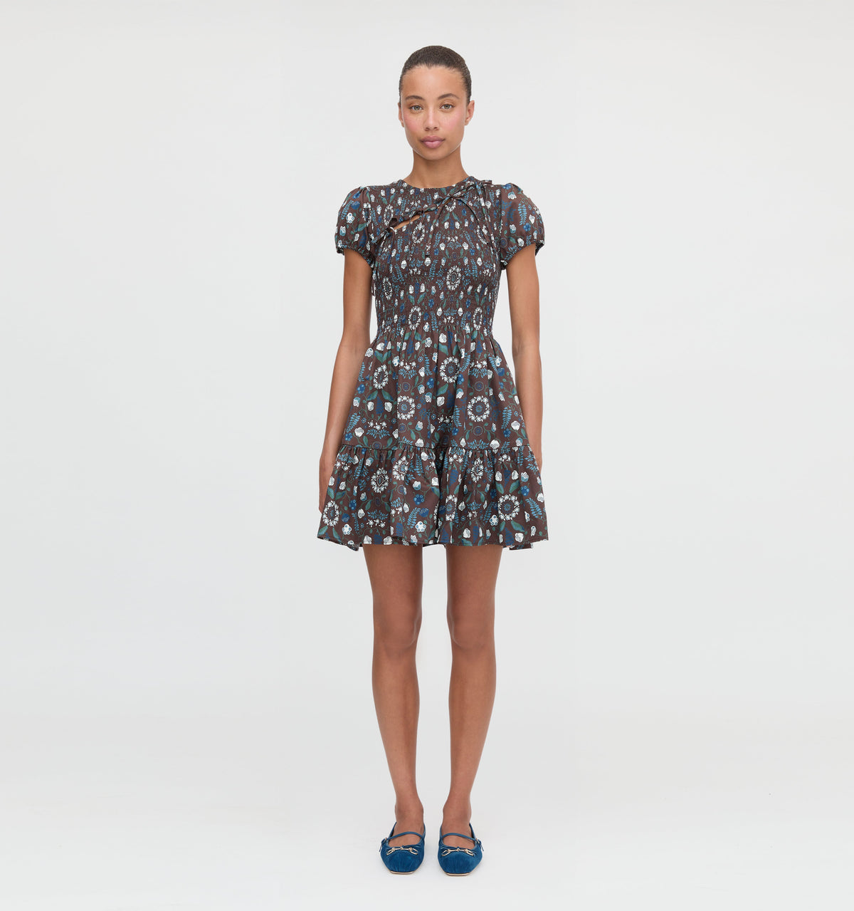 The Gia Mini Nap Dress - Chocolate Swedish Floral