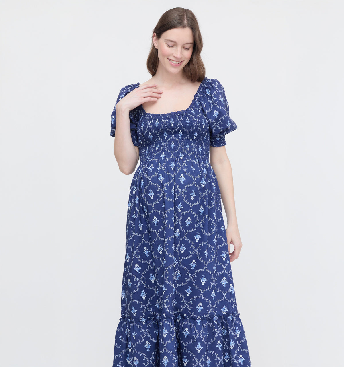 The Maternity Louisa Nap Dress - Navy Trellis