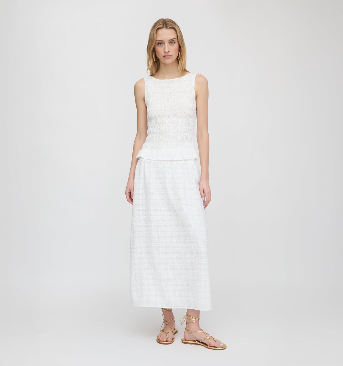 The Delphine Nap Skirt - White Crinkle Check