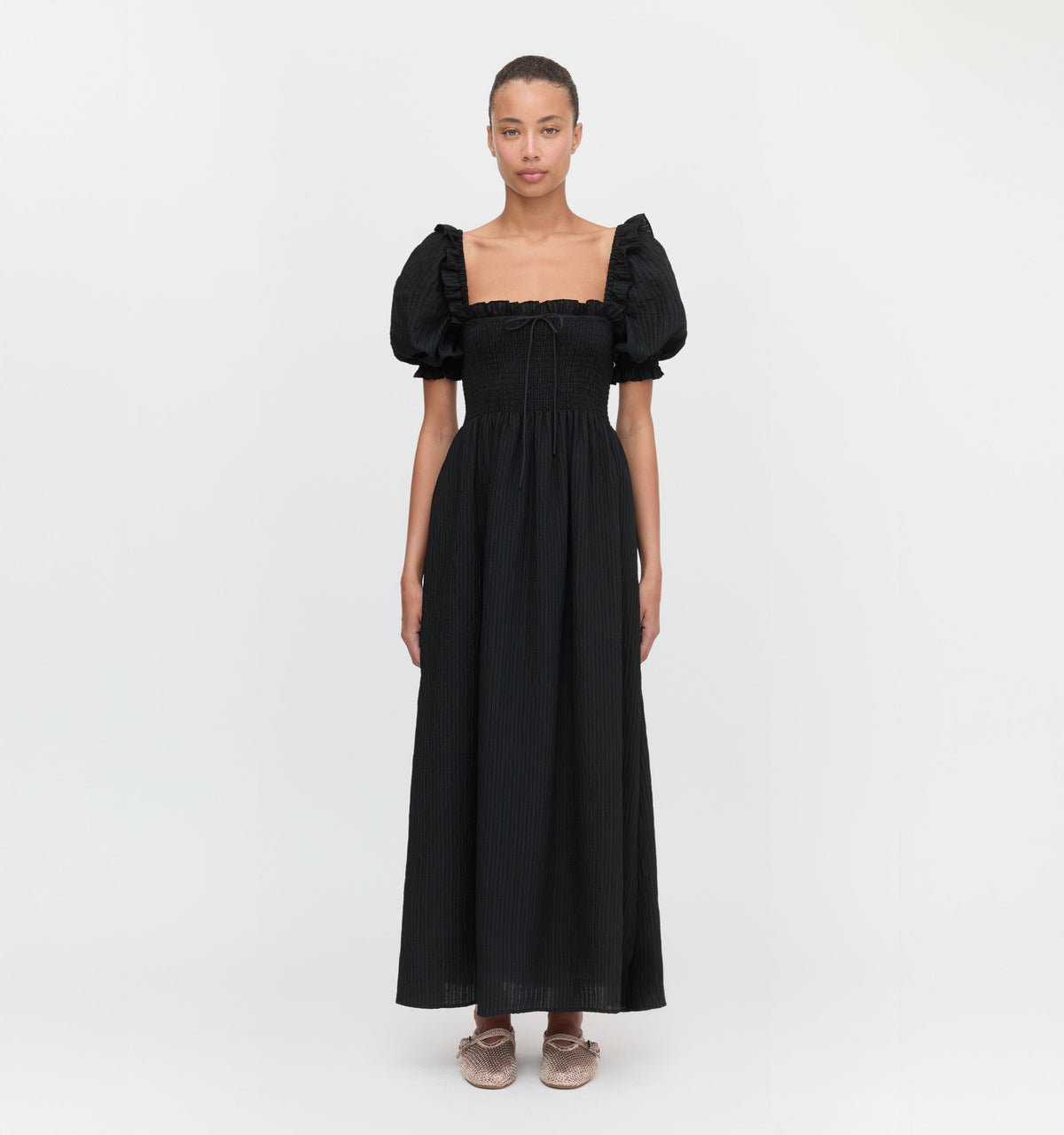 The Scarlett Nap Dress - Black Tonal Seersucker