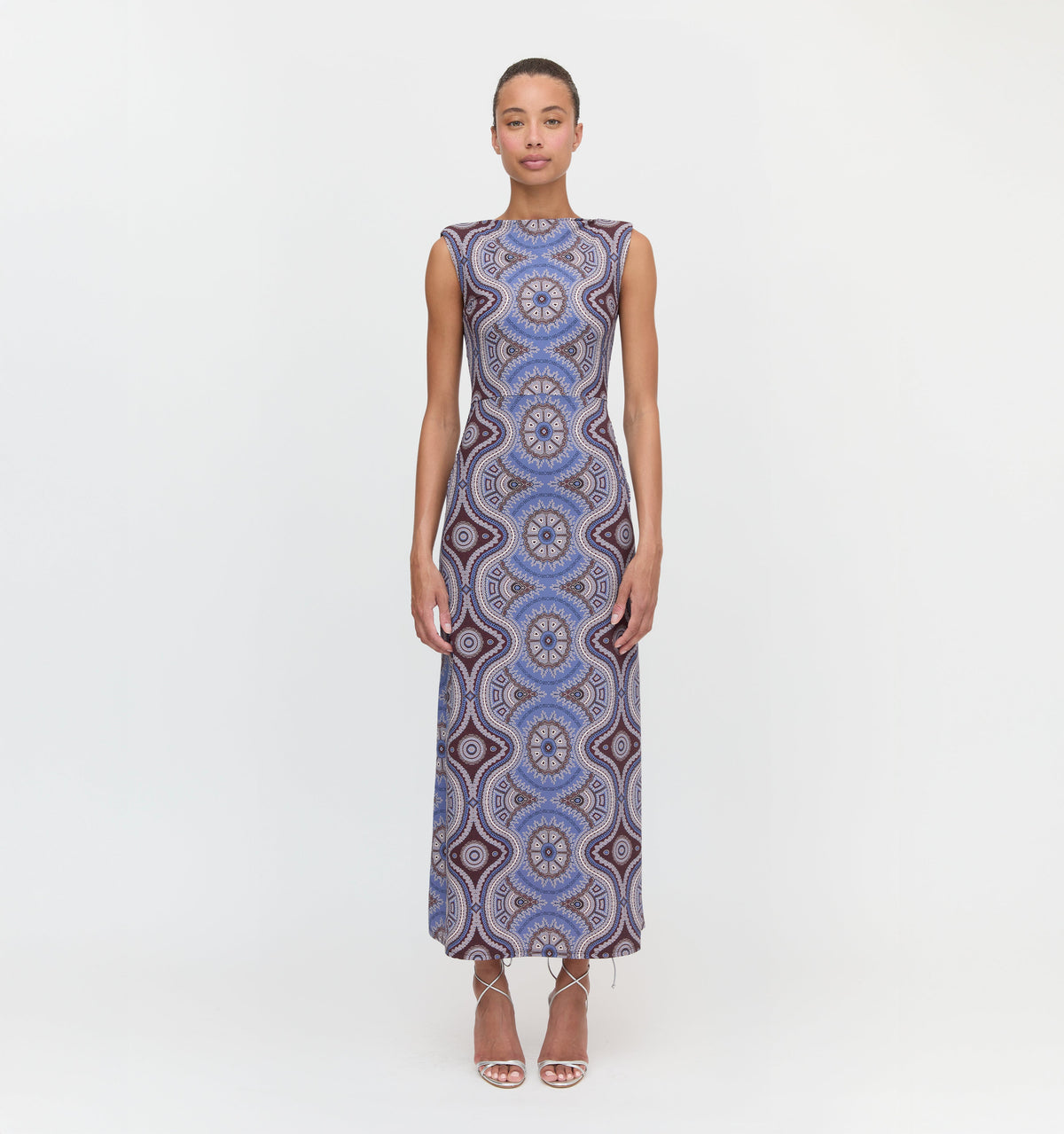 The Sloane Dress - Brown Cobalt Medallion