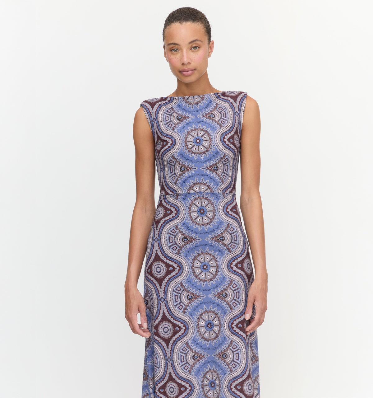 The Sloane Dress - Brown Cobalt Medallion