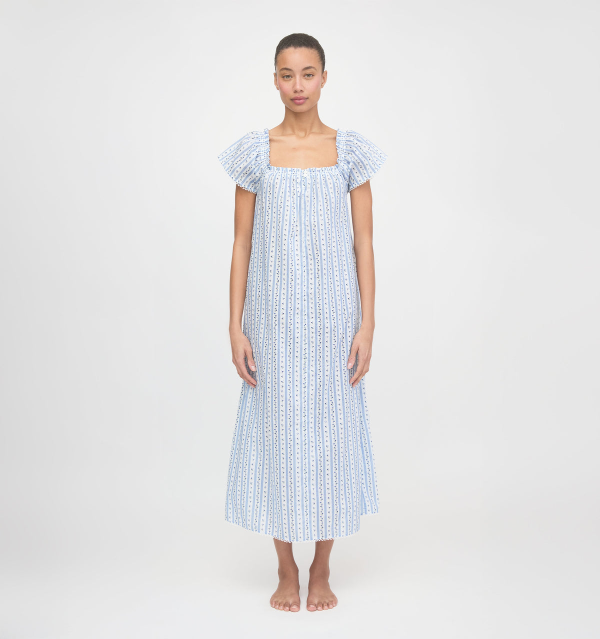 The Therese Nightgown - Blue Petal Stripe