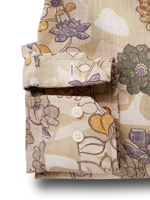 Aberg Slub Beige Printed Full Sleeve Tailored Fit Casual Cotton Shirt