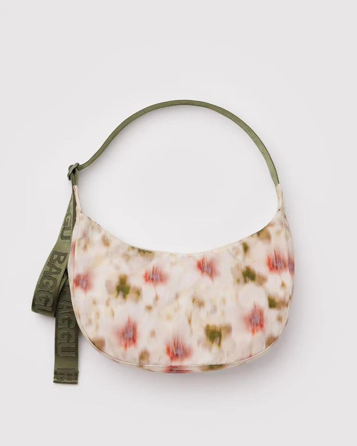 Abstract Floral Medium Crescent Bag
