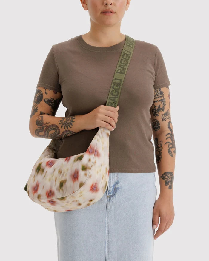 Abstract Floral Medium Crescent Bag