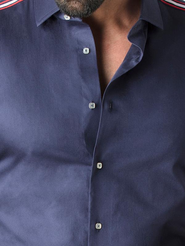 Amado Navy Solid Full Sleeve Single Cuff Slim Fit Party Wear Blended Shirt