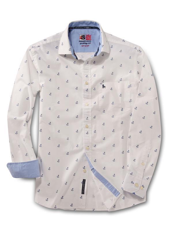 Anchors White Printed    Cotton Shirt