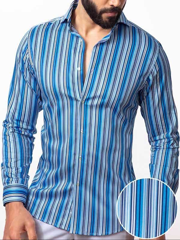 Antonio Blue Striped Full Sleeve Single Cuff Slim Fit Party Wear Blended Shirt