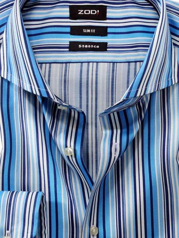 Antonio Blue Striped Full Sleeve Single Cuff Slim Fit Party Wear Blended Shirt