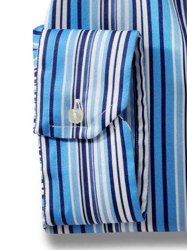 Antonio Blue Striped Full Sleeve Single Cuff Slim Fit Party Wear Blended Shirt