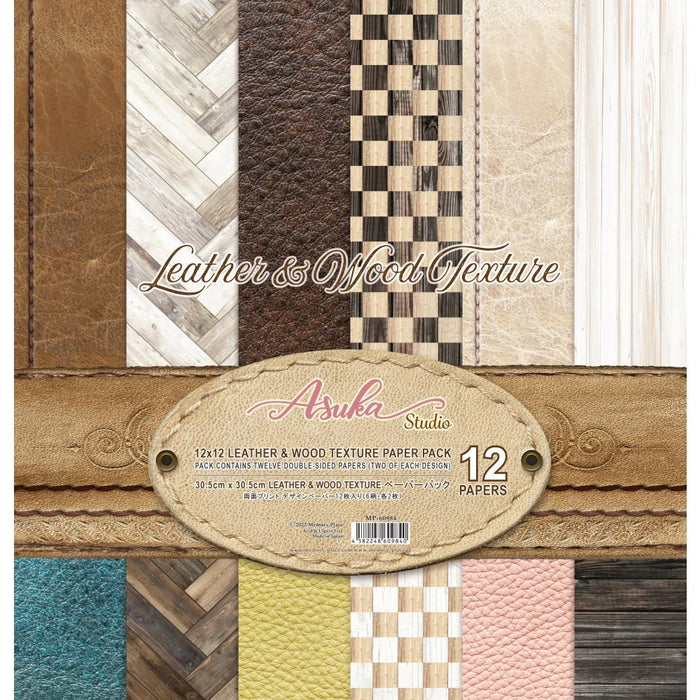 Asuka Studio - Double-Sided Paper Pack 12"X12" 12/Pkg Leather & Wood Texture, 6 Designs/2 Each. Available at Embellish Away located in Bowmanville Ontario Canada.