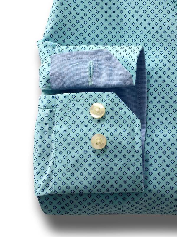 Barca Turquoise Printed Full sleeve single cuff   Cotton Shirt