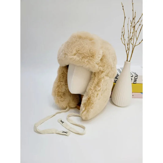Beige Faux Fur Trapper Hat