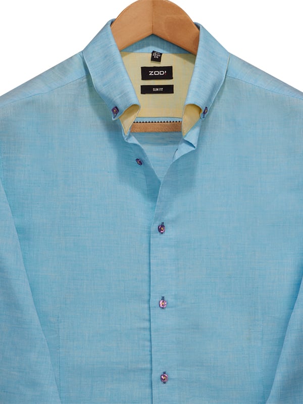 Benicio Turquoise Solid Full Sleeve Single Cuff Slim Fit Party Wear Blended Shirt