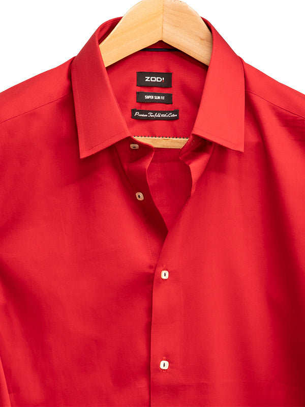 Bercy Red Solid Full Sleeve Single Cuff Slim Fit Party Wear Blended Shirt