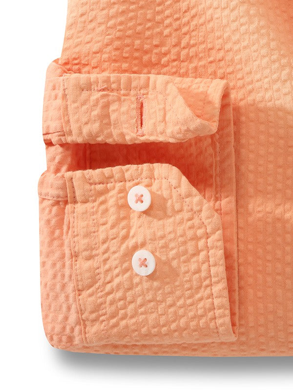 Berlin Seersucker Orange Solid Full Sleeve Tailored Fit Casual Cotton Shirt