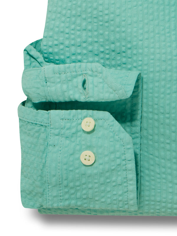 Berlin Seersucker Turquoise Solid Full Sleeve Tailored Fit Casual Cotton Shirt