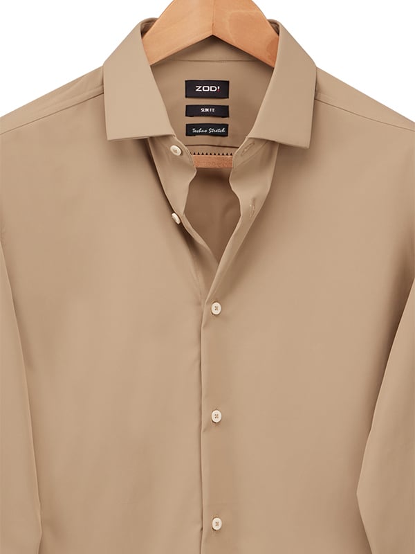 Beyer Beige Techno 4 Way Stretch Solid Full Sleeve Single Cuff Slim Fit Party Wear Blended Shirt