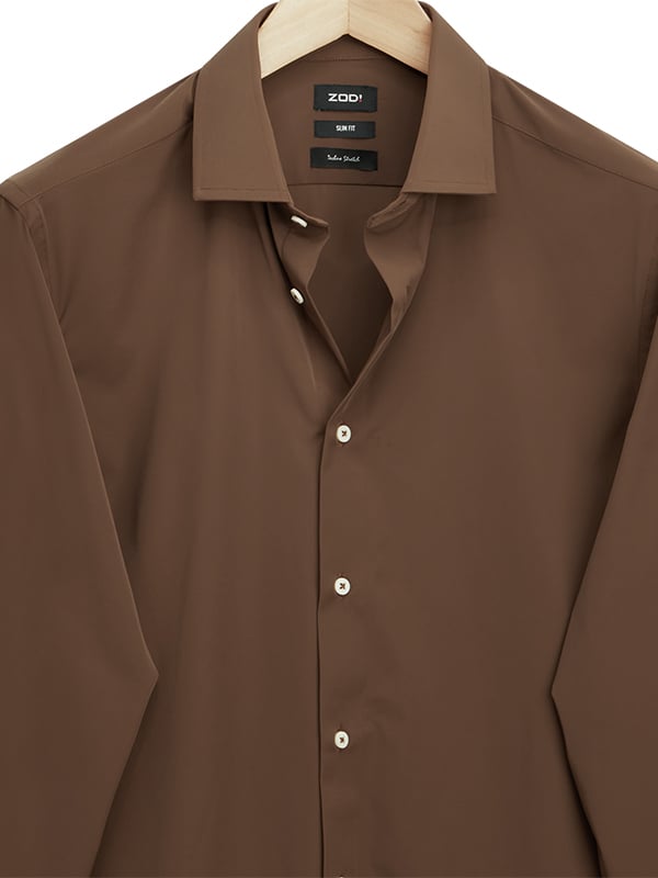 Beyer Brown Techno 4 Way Stretch Solid Full Sleeve Single Cuff Slim Fit Party Wear Blended Shirt