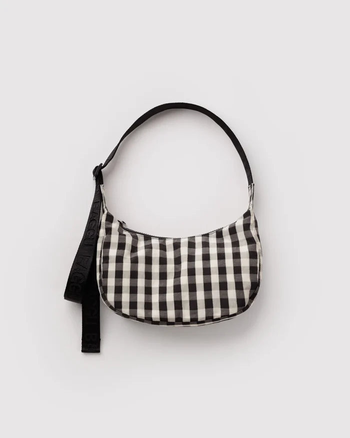 Black & Cream Gingham Small Crescent Bag