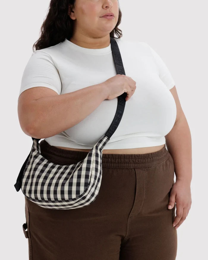 Black & Cream Gingham Small Crescent Bag