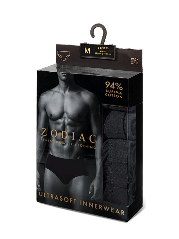 Black Innerwear Supima Cotton Brief - 3 Pc Pack