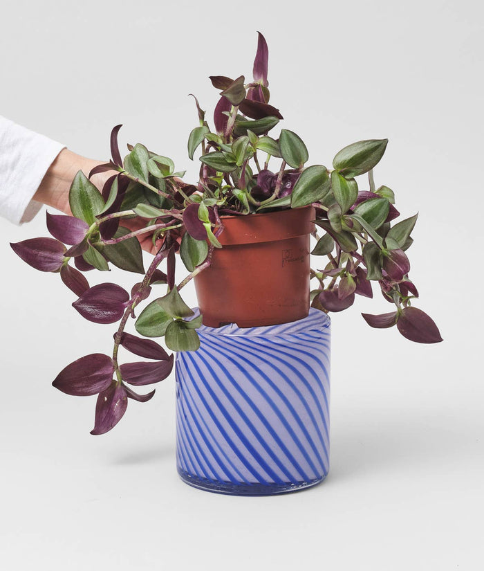 Blue Medium Spiral Glass Planter