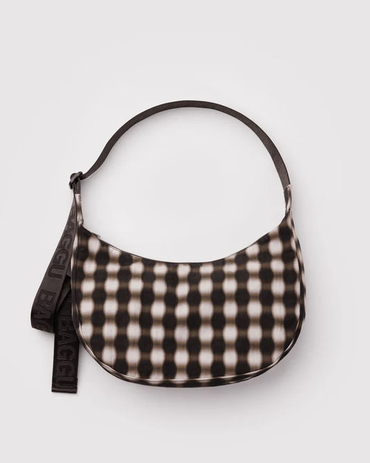 Blurred Gingham Brown Medium Crescent Bag