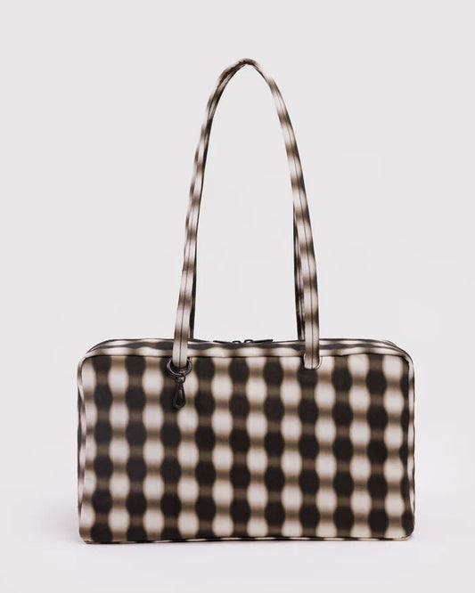 Blurred Gingham Medium Nylon Bowler Bag